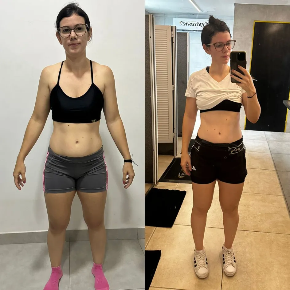 Antes e depois da aluna Aline.